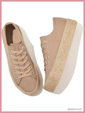 Waluzs Women Canvas Platform Sneakers Lace-up Tennis Shoes Breathable Slip
